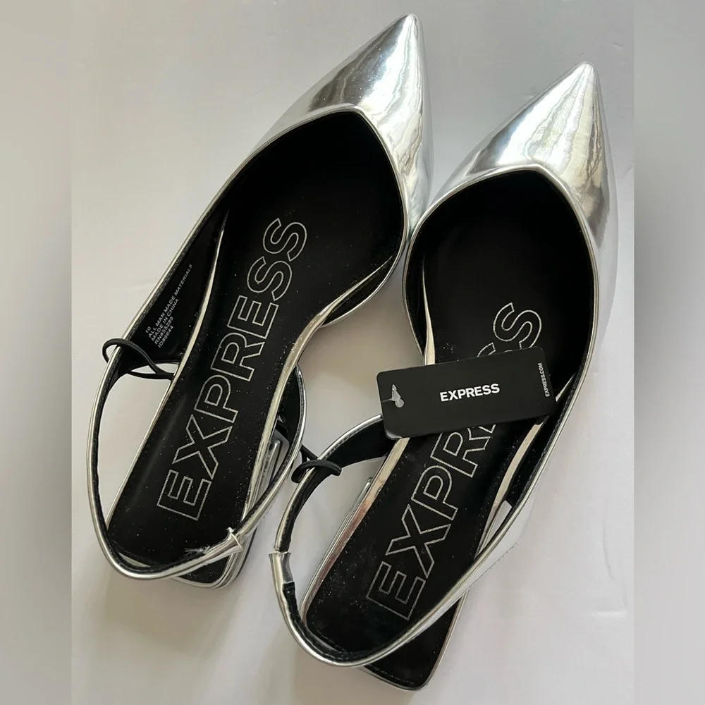 Express Sliver Pointed Toe Sling Back Flats NWT